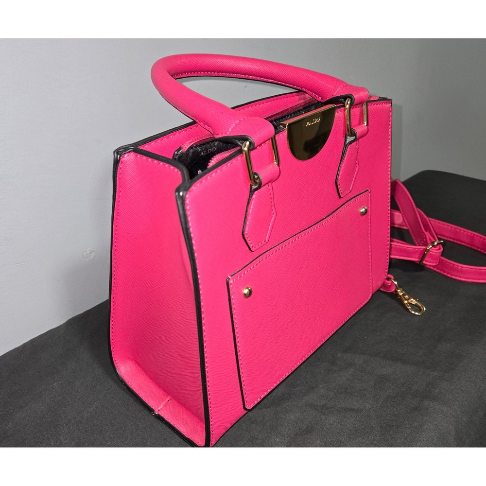 Aldo Hot Pink Saffiano Satchel Handbag Gold Hardware Crossbody Bag - Picture 5 of 8